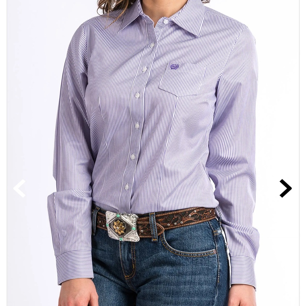 Cinch Women's Long Sleeve Tencel Shirt - Purple Stripe